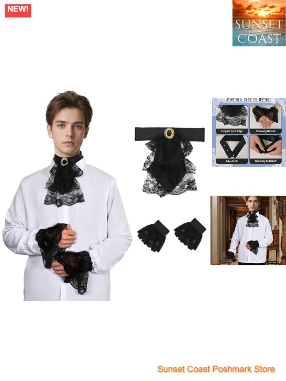 Victorian Lace Jabot and Cuffs Set Colonial Costume Accessory